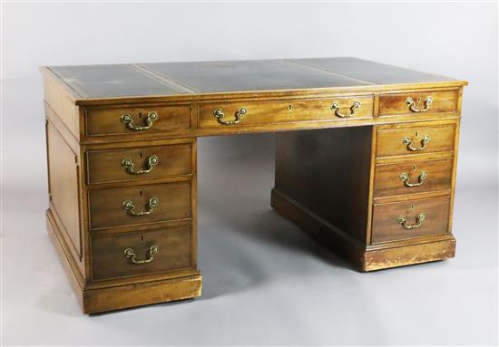An early 19th century boxwood strung mahogany pedestal desk, W.5ft D.3ft H.2ft 5in.